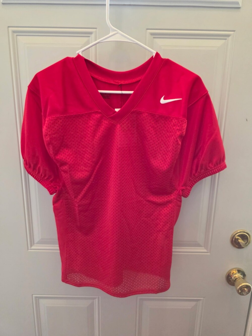 Nike Kids' Red V-Neck Mesh Jersey with White Swoosh Size Large-New With Tags